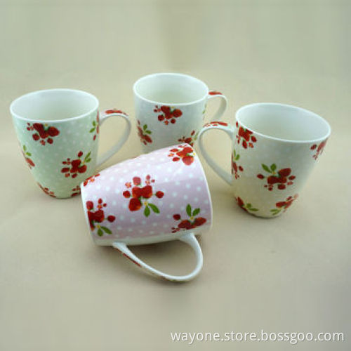 Fine China Mug in Strawberry Design, Pink, Blue, Cream and Green Color, 12oz Volume, 8.3 x 9.5cm